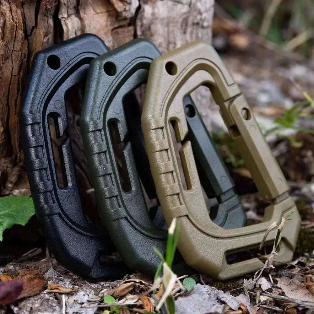 5-Pack Tactical Plastic Carabiner Clips for Molle Gear and Backpacks-Khaki