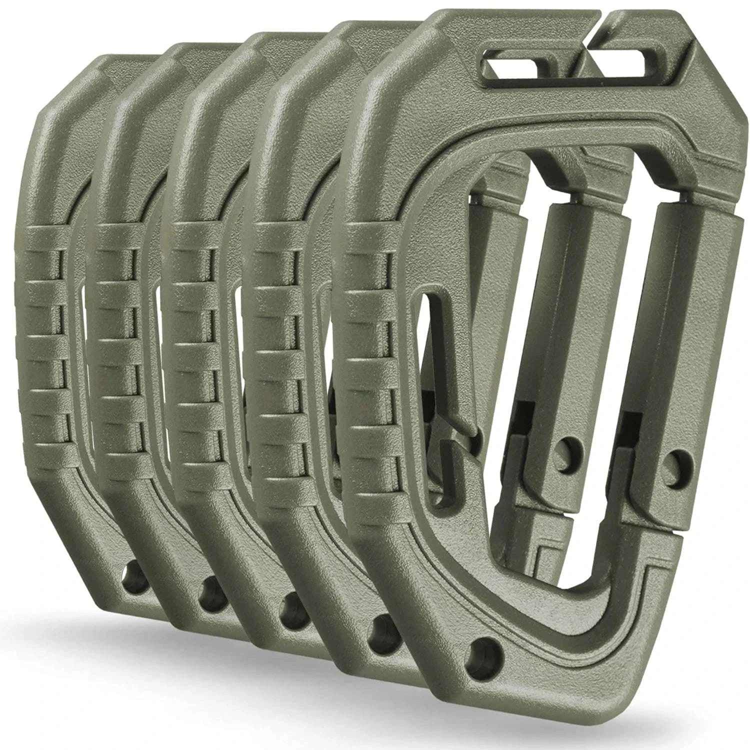 5-Pack Tactical Plastic Carabiner Clips for Molle Gear and Backpacks-Khaki