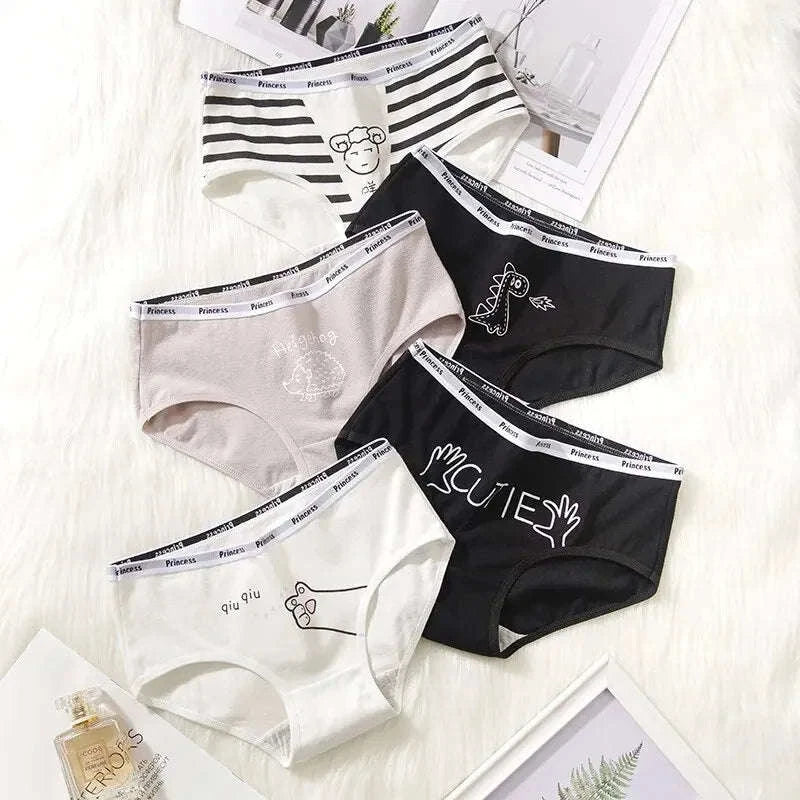 5-Piece Cotton Cartoon Panties Set for Women-XL / ZYmaomi / 5pcs