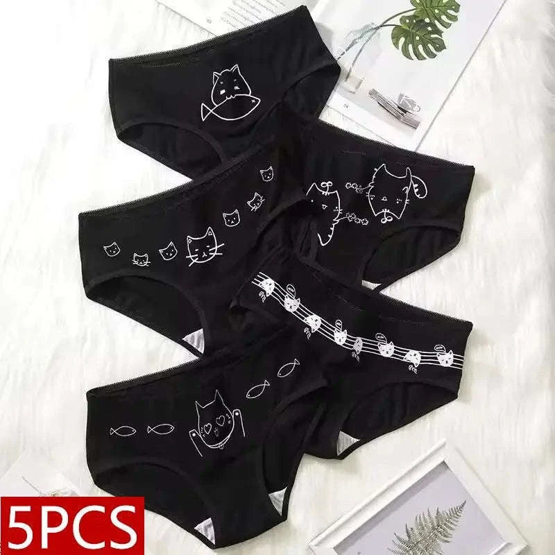 5-Piece Cotton Cartoon Panties Set for Women-XL / ZYmaomi / 5pcs