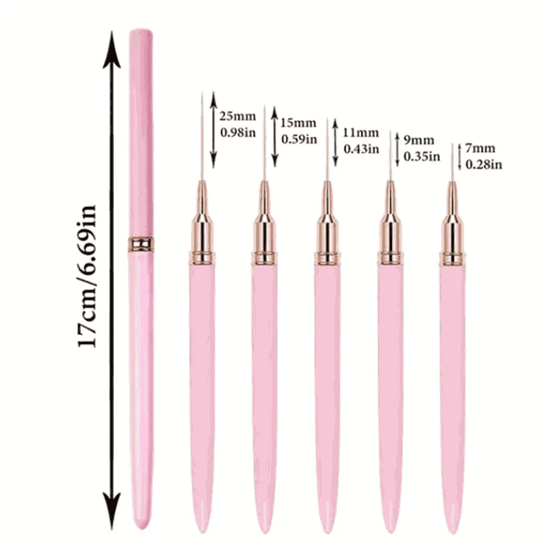 5-Piece Nail Art Liner Brushes Set for Precise Details-pink 5pcs