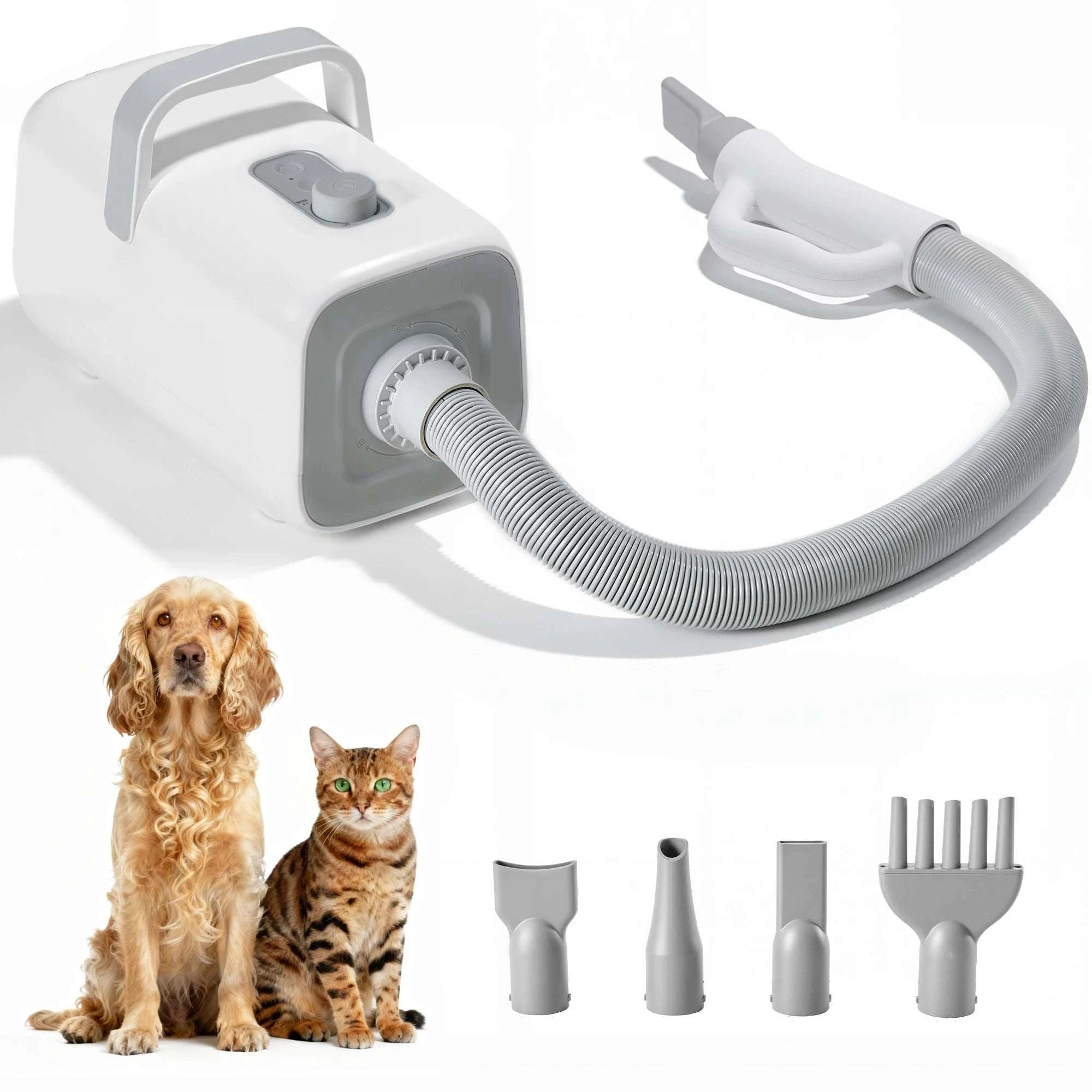 5-Piece Pet Grooming Blow Dryer Vacuum Kit with 4 Nozzles-Gray / United States