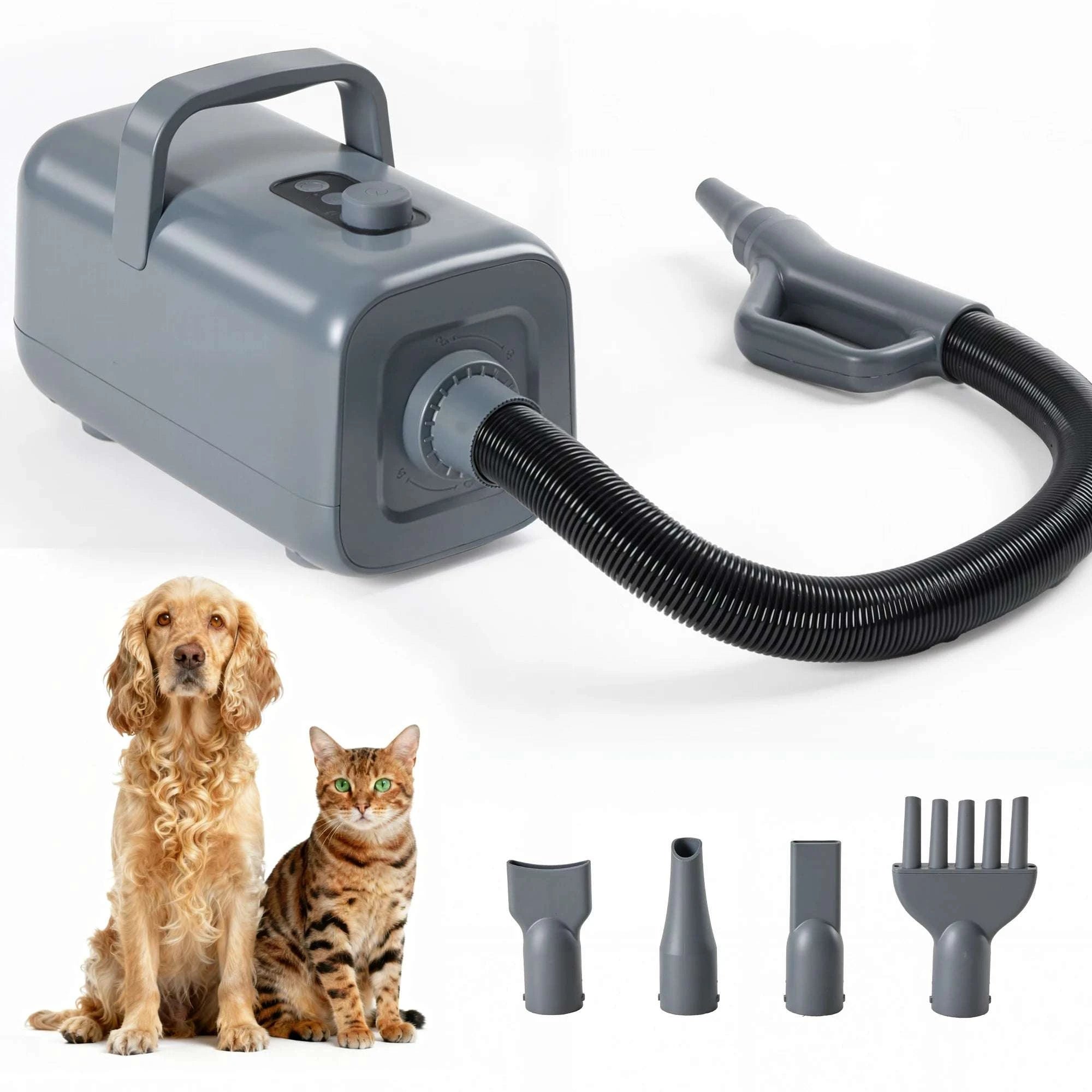 5-Piece Pet Grooming Blow Dryer Vacuum Kit with 4 Nozzles-Gray / United States