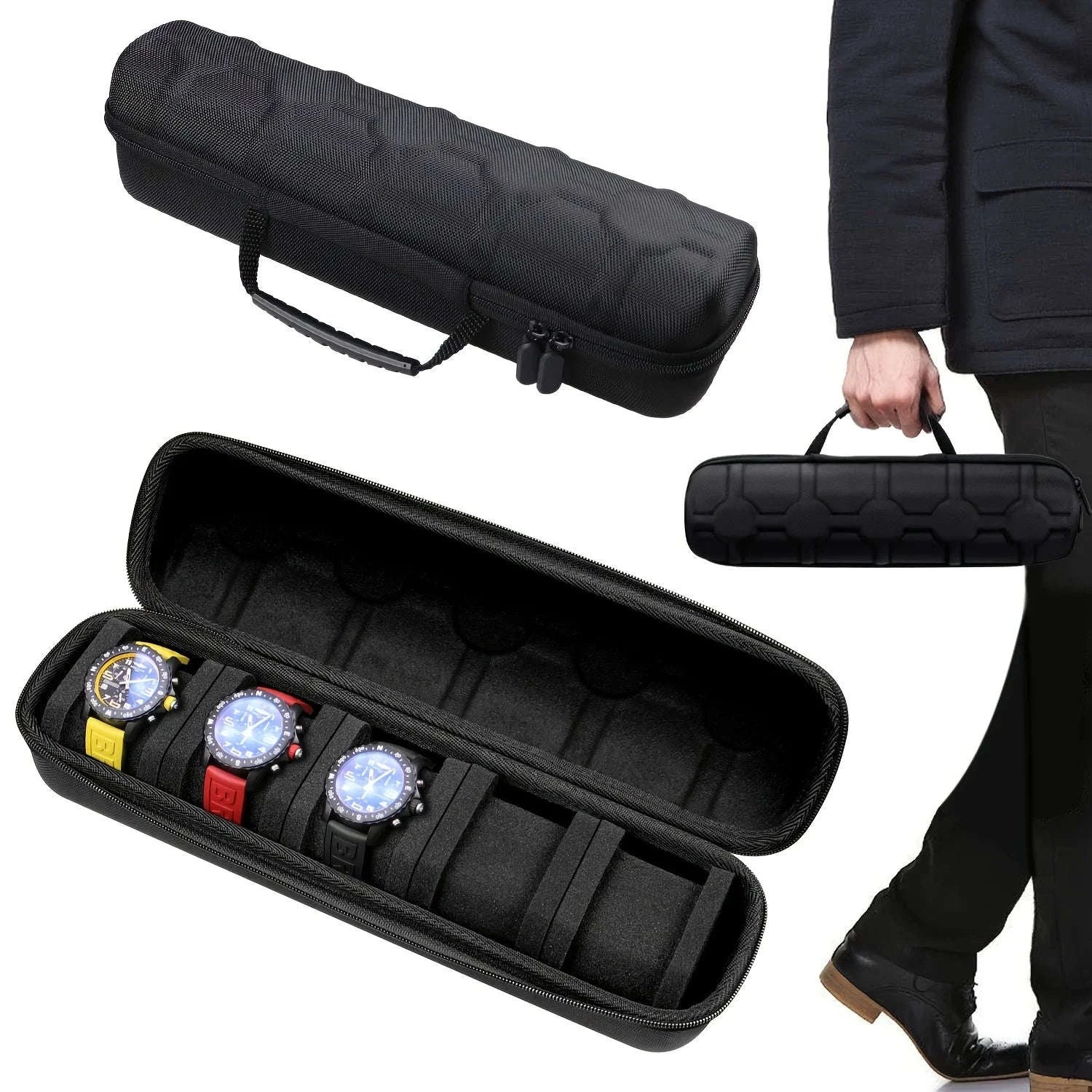 5-Slot Watch Case Hard Shell Travel Organizer with Pillow Insert-Orange 5 Slot / China Mainland