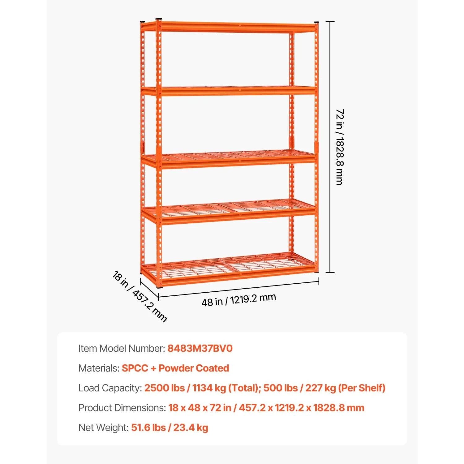 5-Tier Adjustable Metal Garage Shelving Unit 48" Wide Heavy Duty-black / United States
