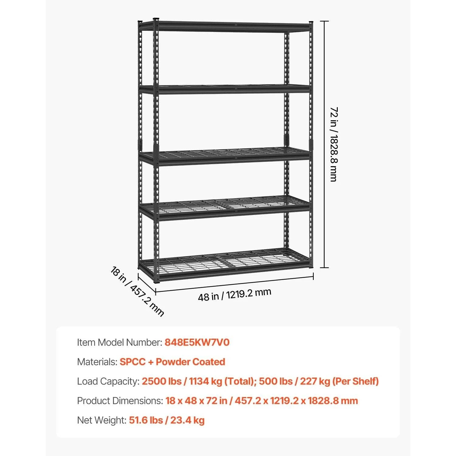 5-Tier Adjustable Metal Garage Shelving Unit 48" Wide Heavy Duty-black / United States