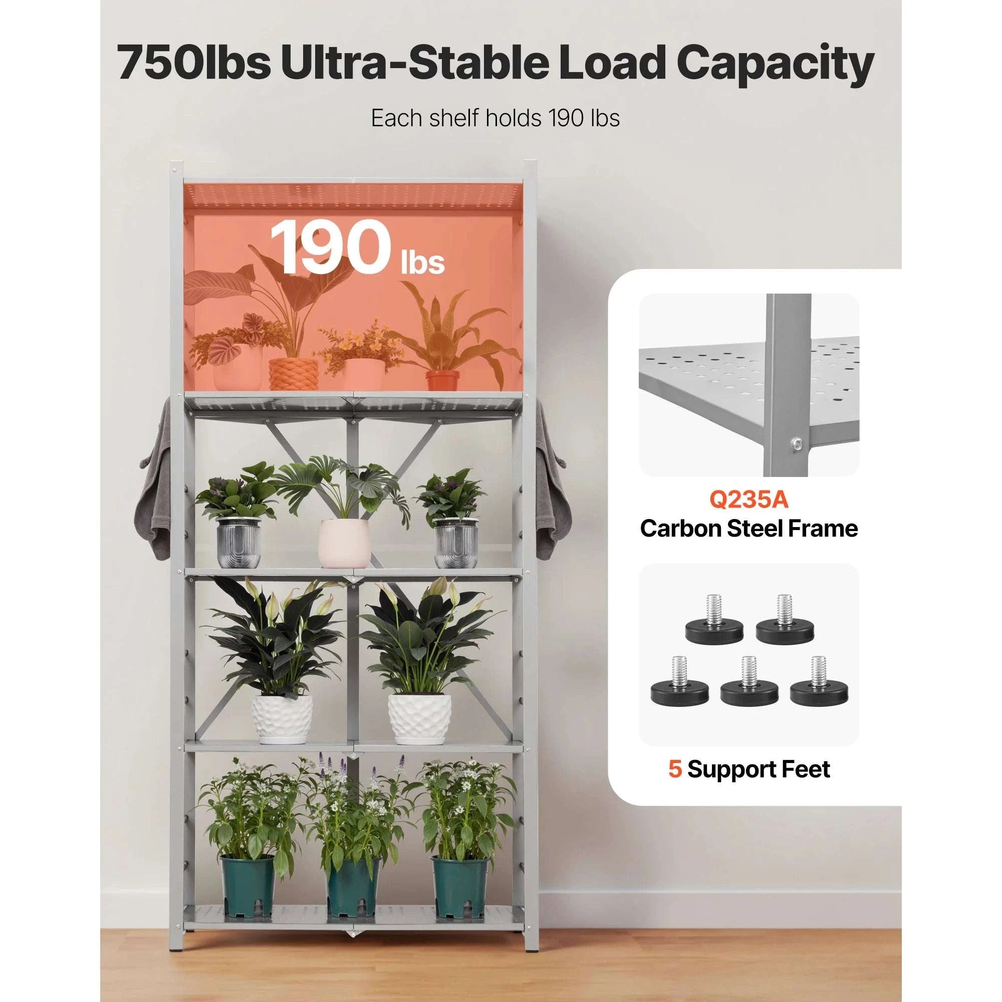 5-Tier Foldable Storage Shelf with Wheels Heavy Duty Rack 32x14x72-Grey / United States