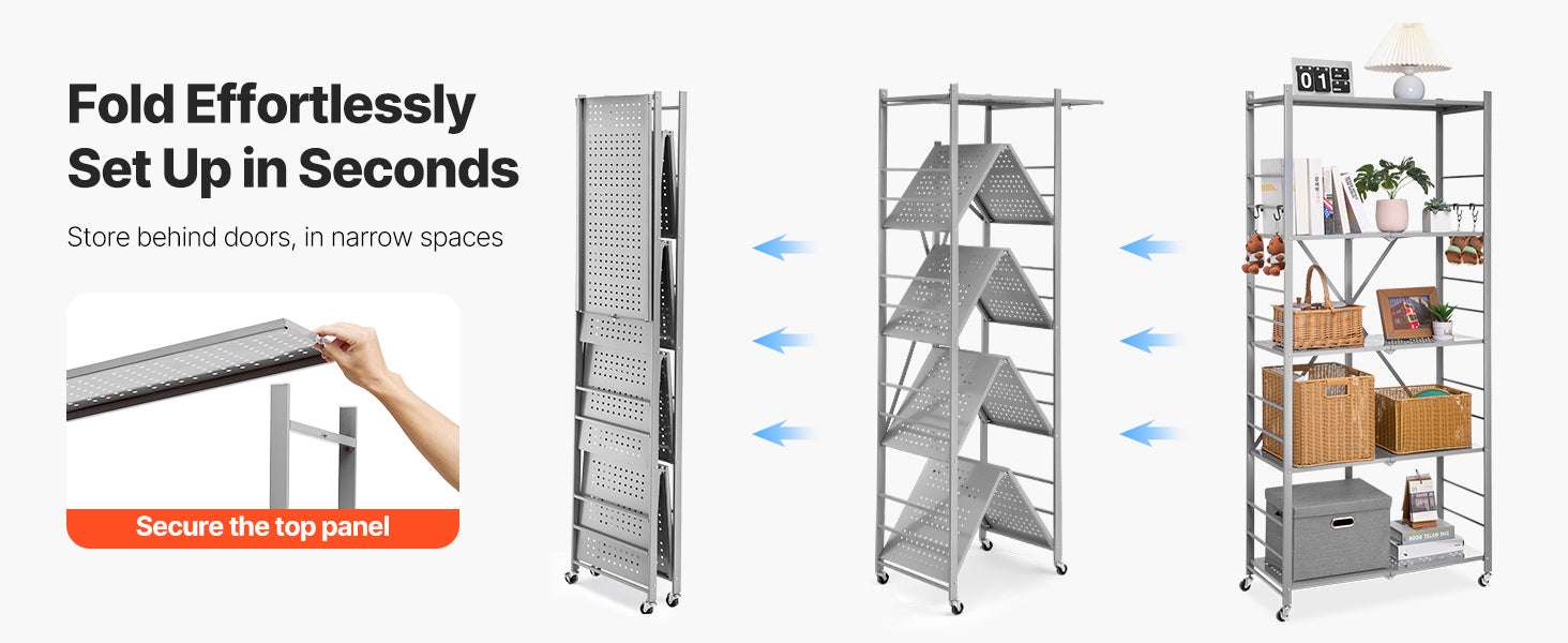 5-Tier Foldable Storage Shelf with Wheels Heavy Duty Rack 32x14x72-Grey / United States