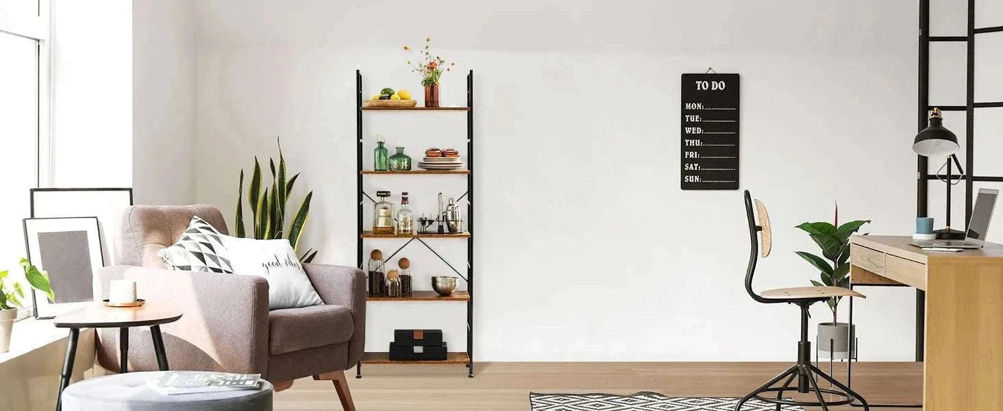5 Tier Narrow Bookcase Storage Shelf for Home Office Living Room-Chocolate / GERMANY