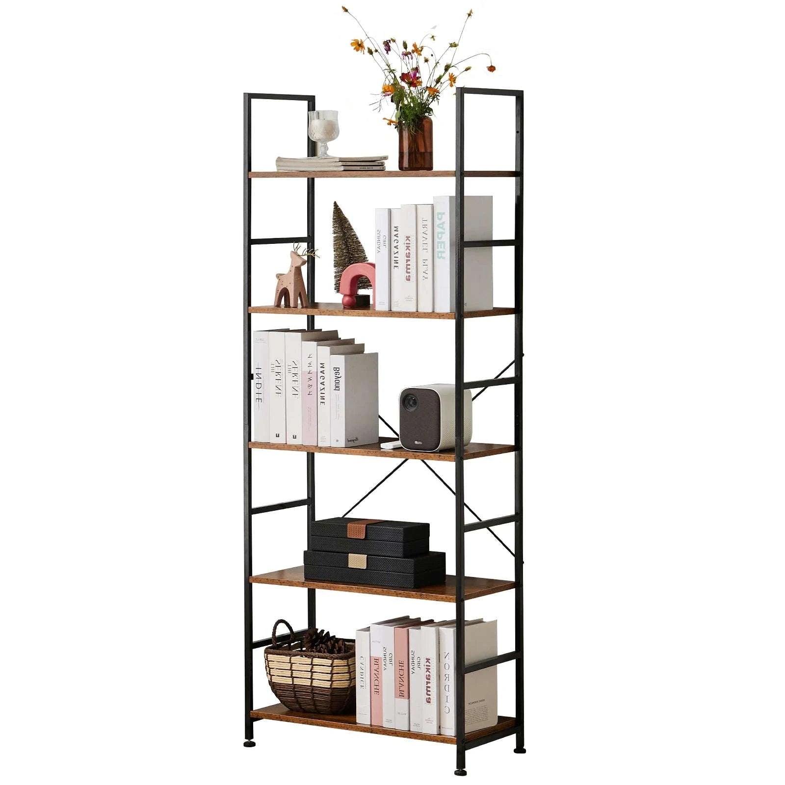 5 Tier Narrow Bookcase Storage Shelf for Home Office Living Room-Chocolate / GERMANY