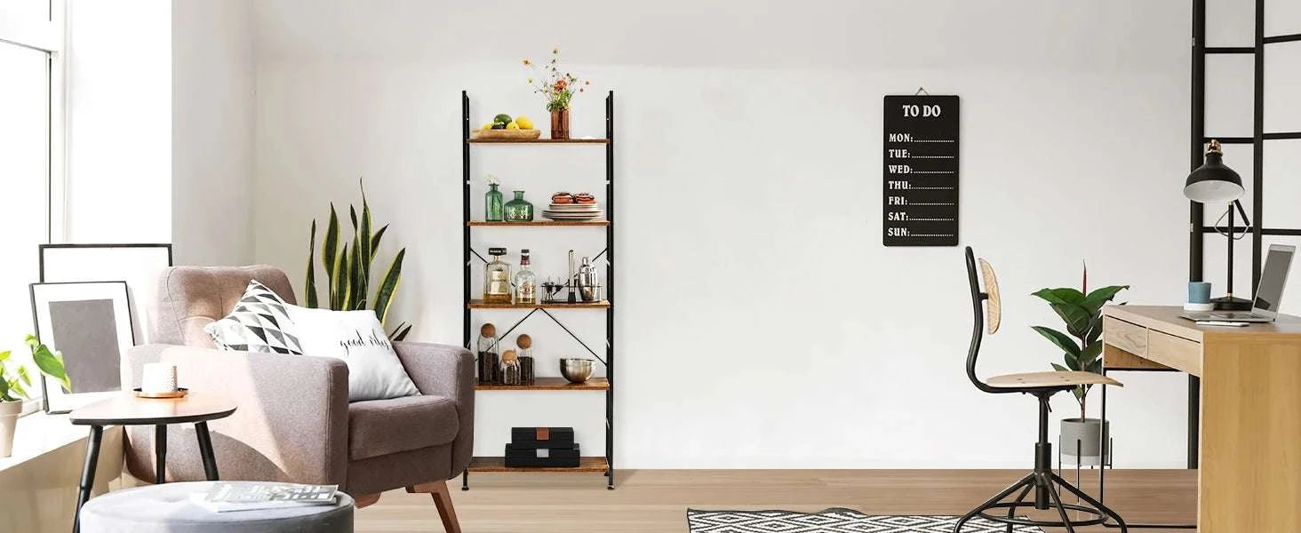 5 Tier Narrow Bookcase Storage Shelf for Home Office Living Room-Chocolate / GERMANY