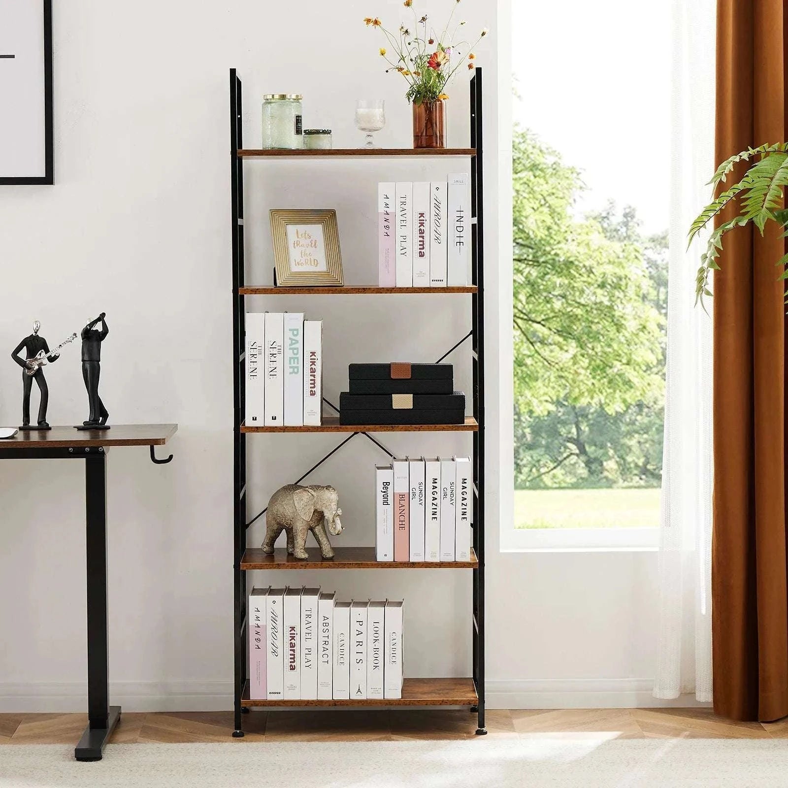5 Tier Narrow Bookcase Storage Shelf for Home Office Living Room-Chocolate / GERMANY