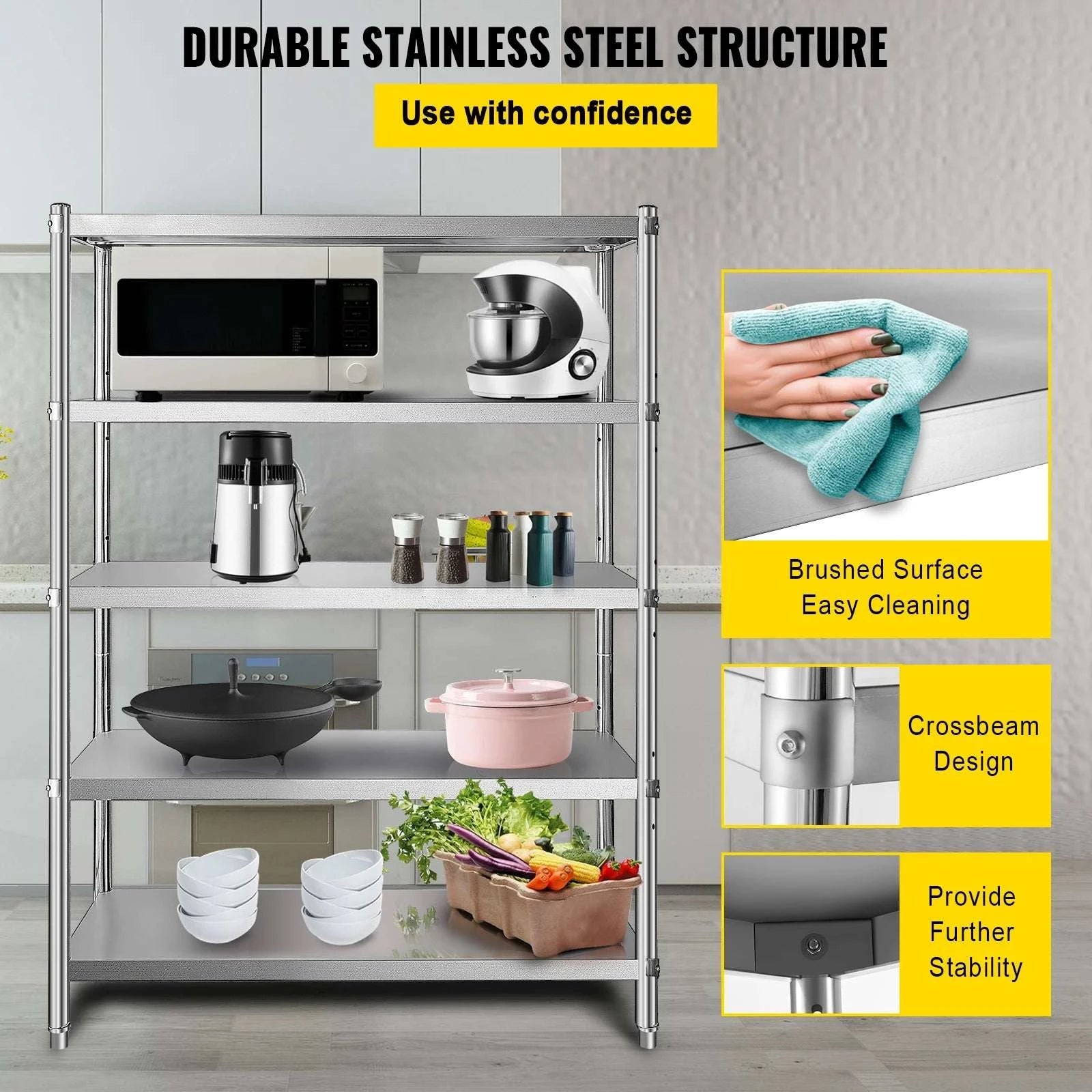 5-Tier Stainless Steel Storage Shelf Heavy Duty Adjustable Rack-5 Tier / United States