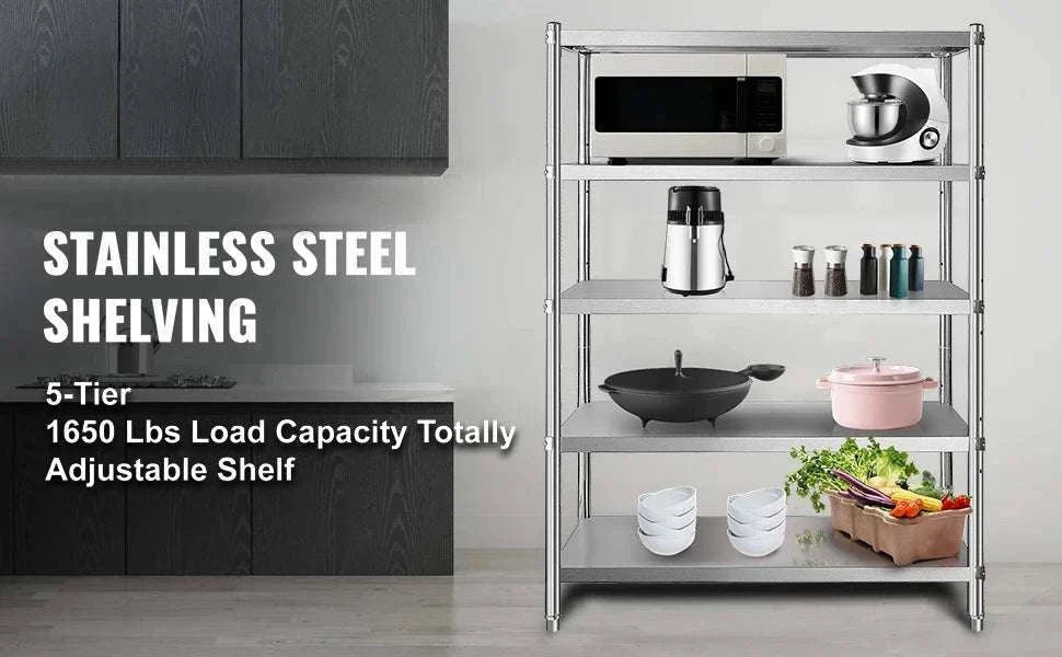 5-Tier Stainless Steel Storage Shelf Heavy Duty Adjustable Rack-5 Tier / United States