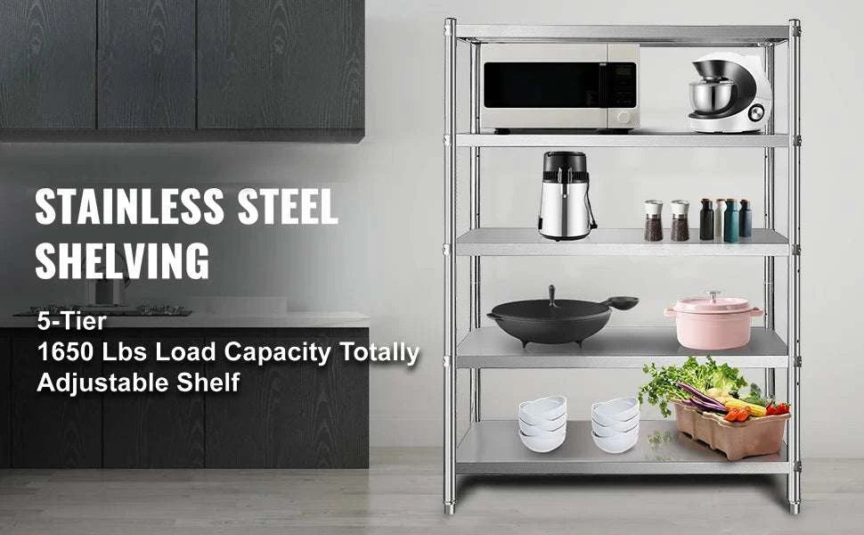 5-Tier Stainless Steel Storage Shelf Heavy Duty Adjustable Rack-5 Tier / United States