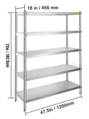 5-Tier Stainless Steel Storage Shelf Heavy Duty Adjustable Rack-5 Tier / United States