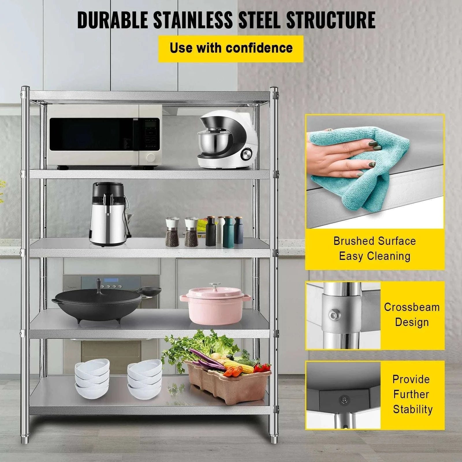 5-Tier Stainless Steel Storage Shelf Heavy Duty Adjustable Rack-5 Tier / United States