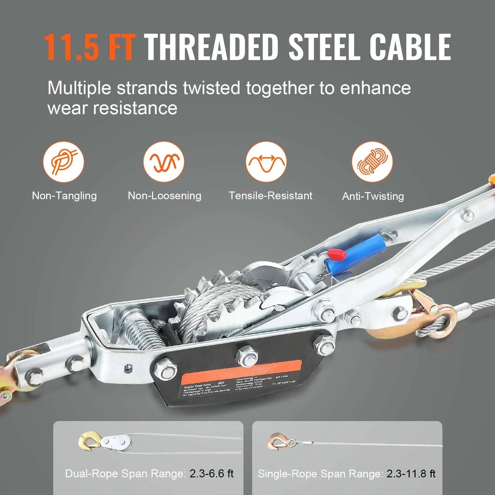 5 Ton Come Along Winch with 11.5ft Steel Cable Power Puller-5T / GERMANY