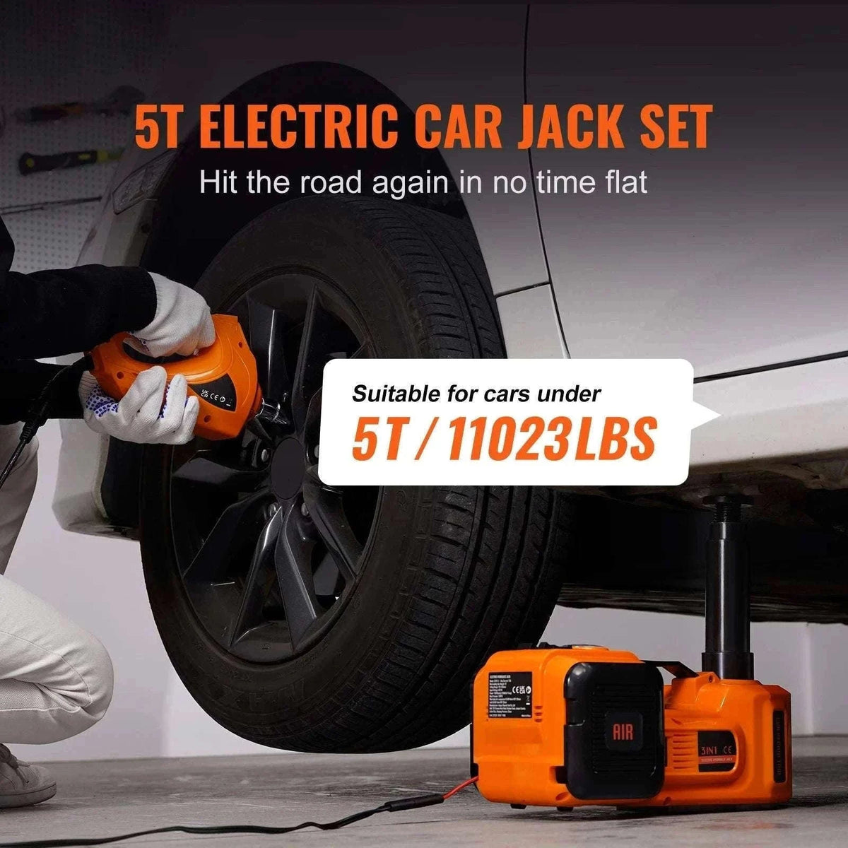 5 Ton Electric Car Jack Kit with Impact Wrench & Tire Inflator-5T with Wrench / CZECH REPUBLIC