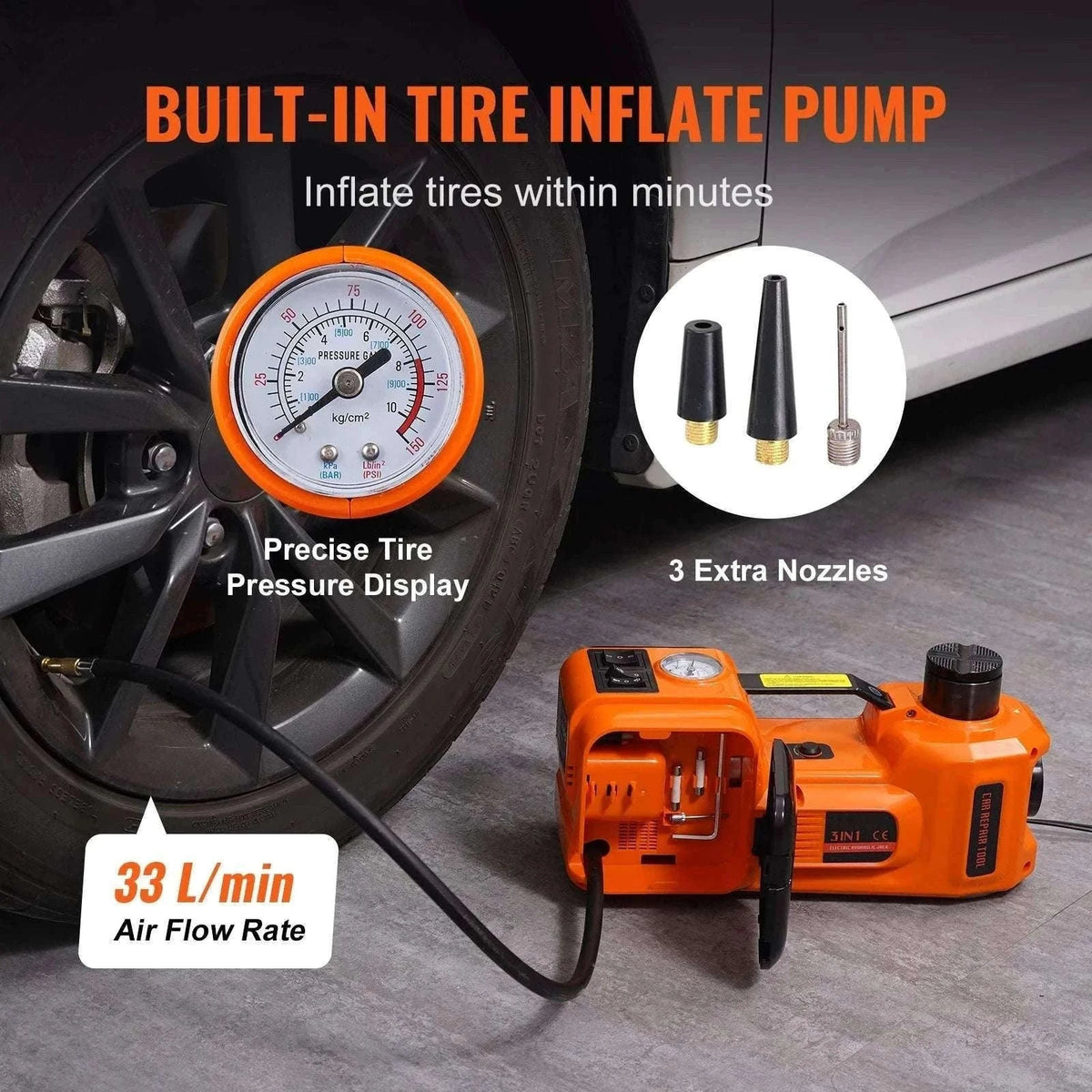 5 Ton Electric Car Jack Kit with Impact Wrench & Tire Inflator-5T with Wrench / CZECH REPUBLIC