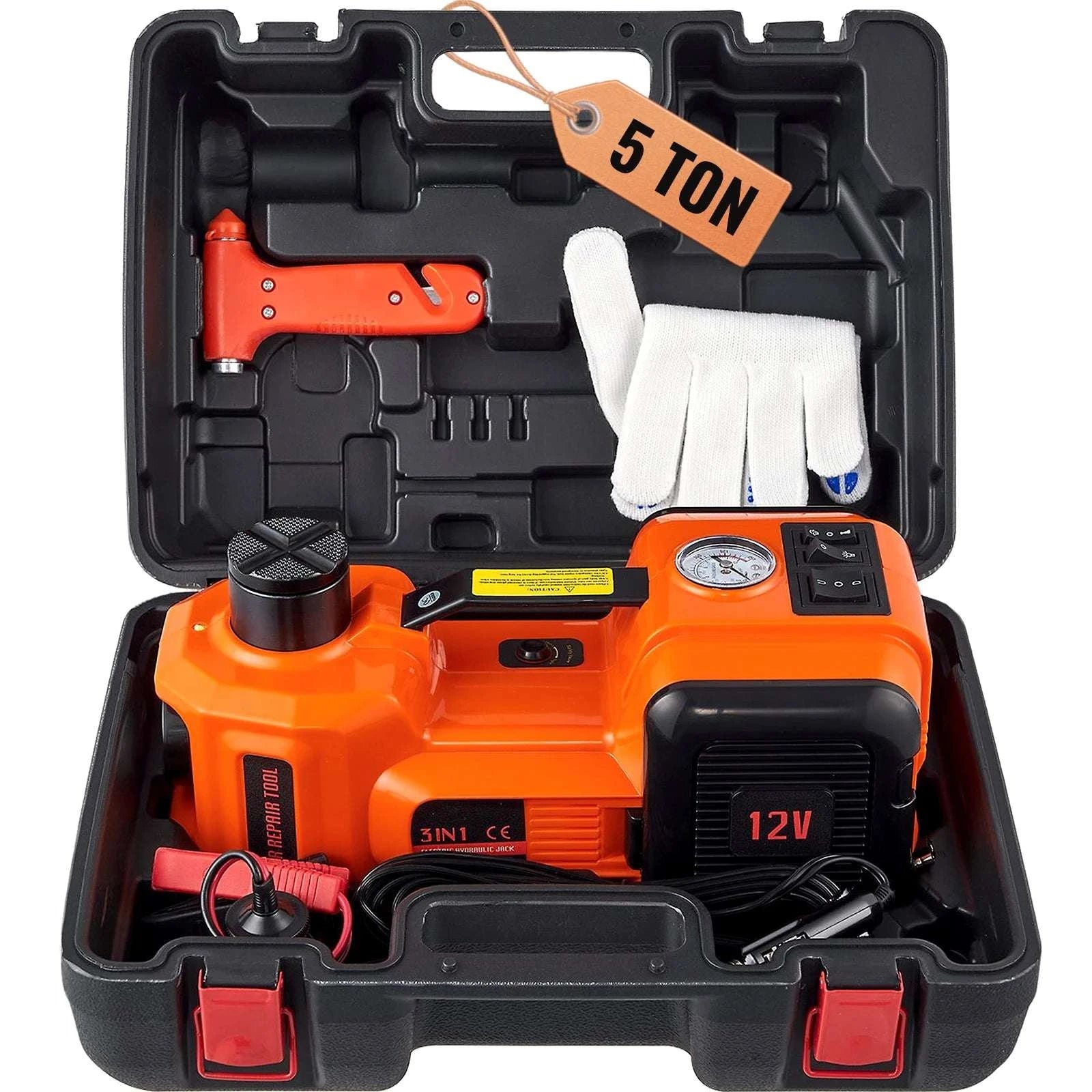 5 Ton Electric Hydraulic Car Jack with Inflator & LED Light-5T / GERMANY
