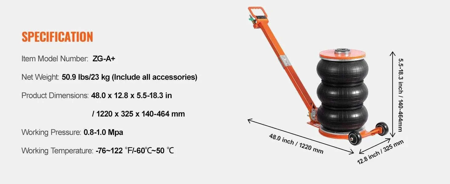 5 Ton Pneumatic Air Jack with Adjustable Handle & Fast Lift-