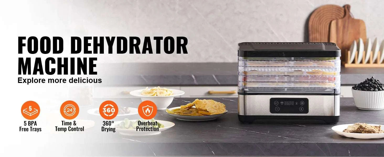 5-Tray Food Dehydrator with Timer & Temperature Control 300W-United States