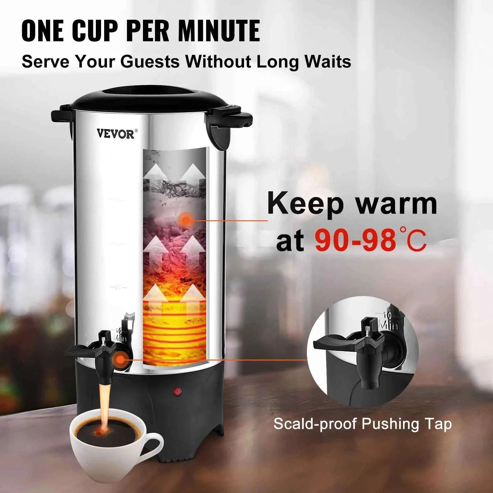 50-Cup Commercial Coffee Urn Stainless Steel Electric Coffee Maker-United States