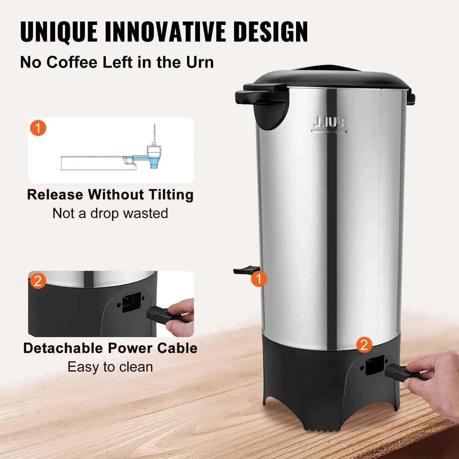 50-Cup Commercial Coffee Urn Stainless Steel Electric Coffee Maker-United States