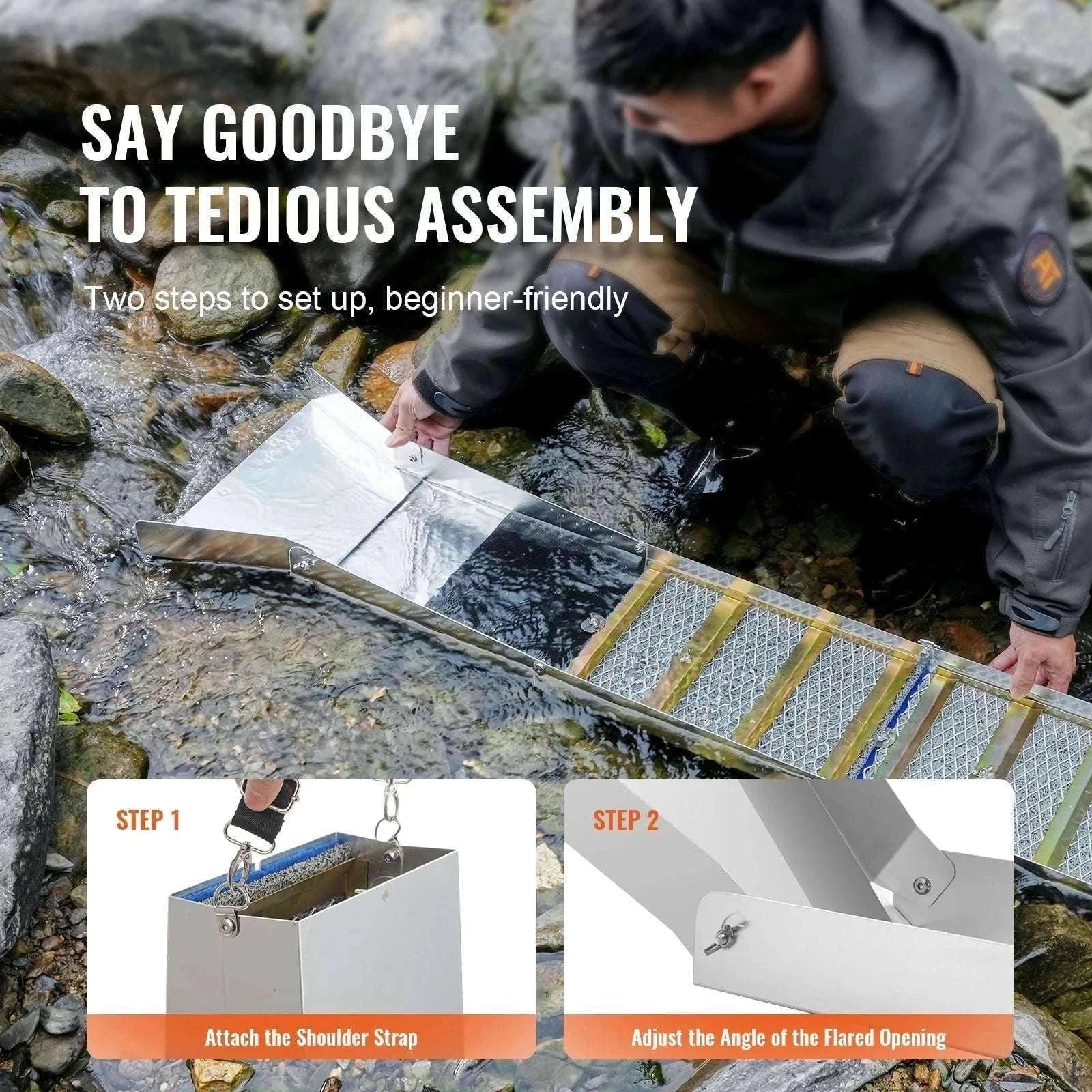 50" Gold Panning Kit with Sluice Box & 23 Tools for Prospecting-12in 16PCs / spain