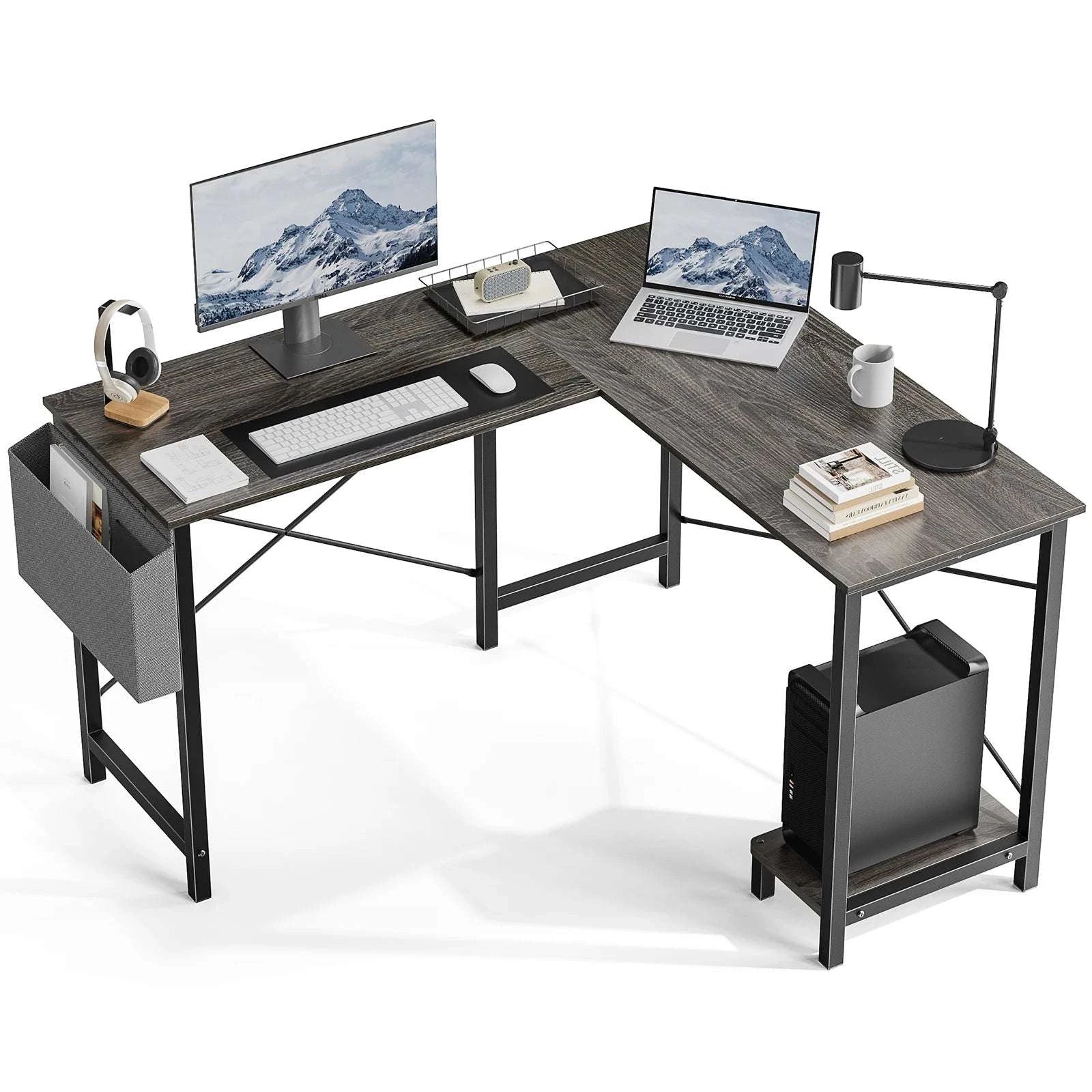 50 Inch L-Shaped Corner Desk with CPU Shelf & Storage Bag-Black / United States
