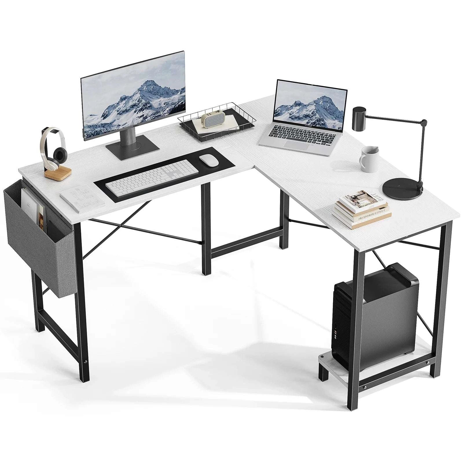 50 Inch L-Shaped Corner Desk with CPU Shelf & Storage Bag-Black / United States