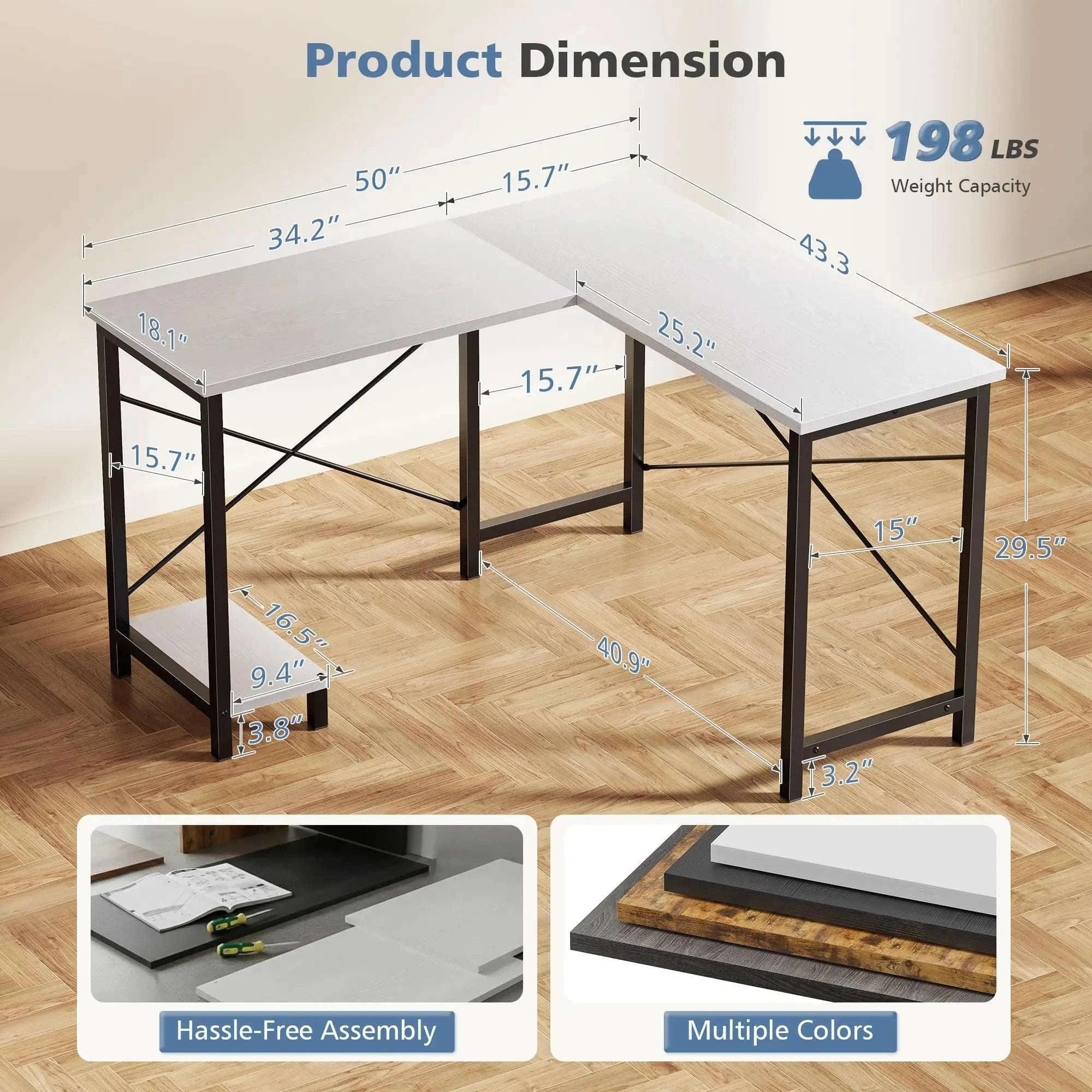 50 Inch L-Shaped Gaming Desk with CPU Shelf Corner Workstation-Gray / United States