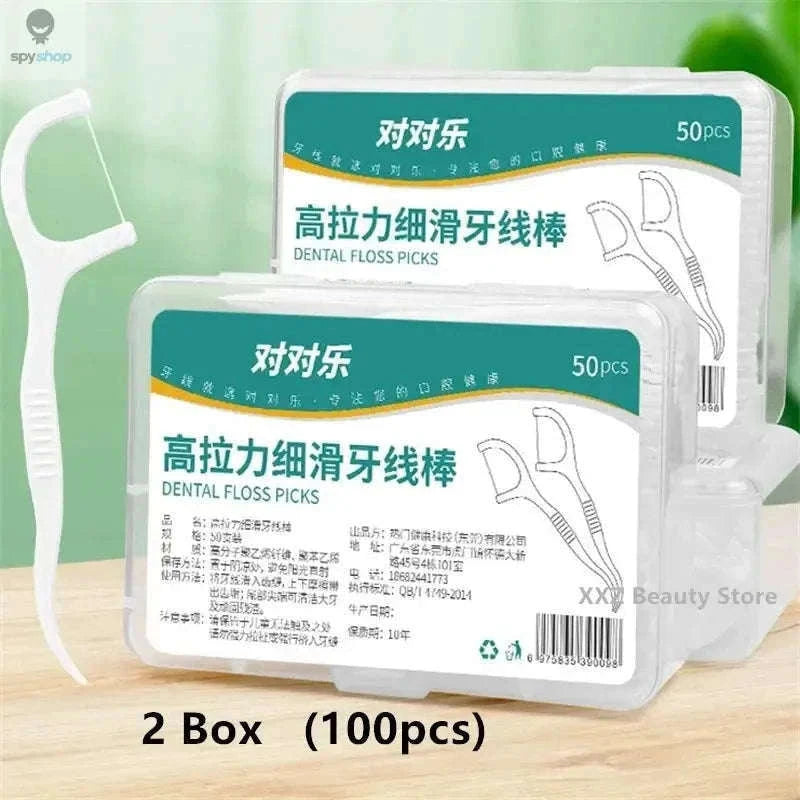 50-Pack Disposable Dental Floss Sticks for Daily Oral Care-C607-10 Box