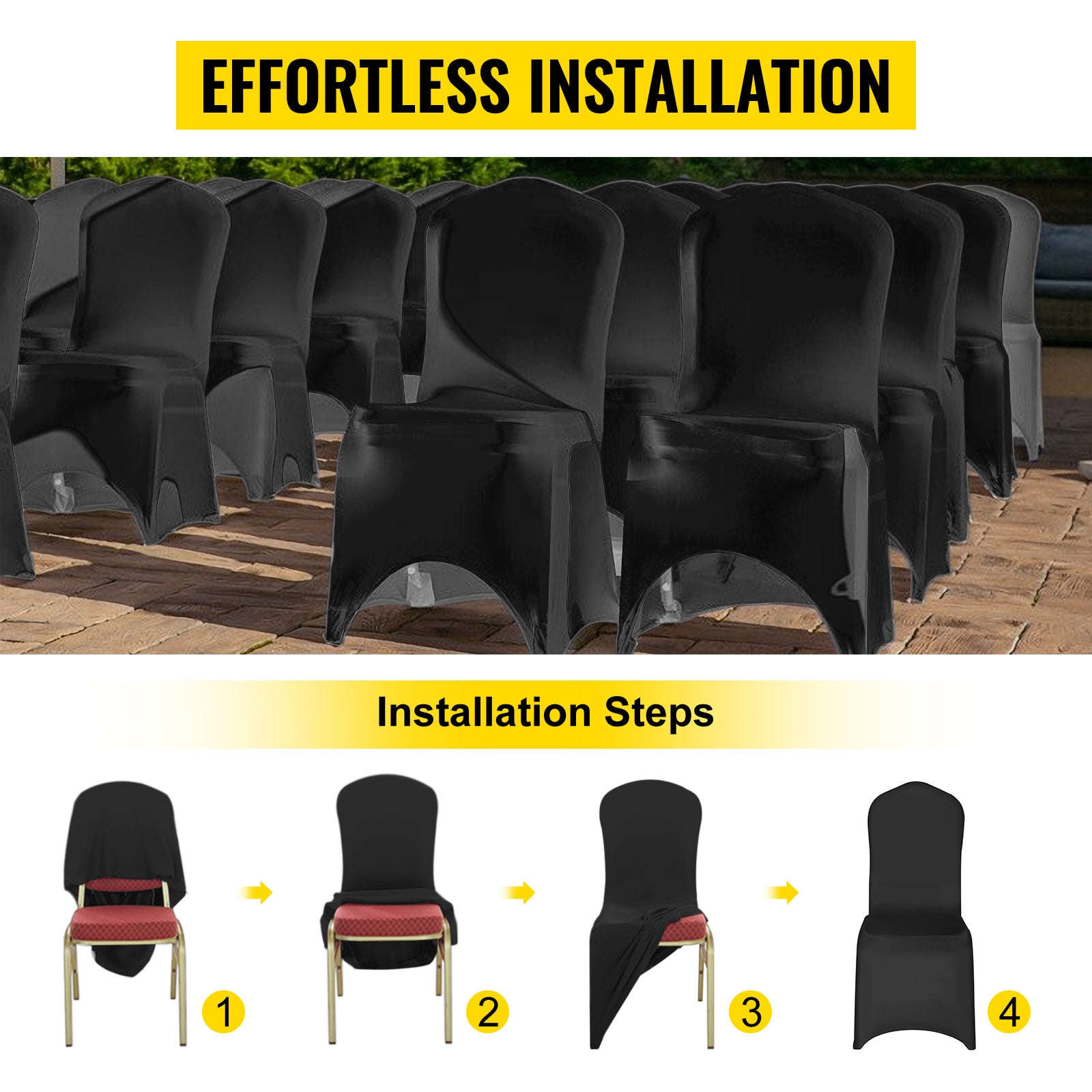 50-Piece Black Stretch Chair Covers for Arched-Front Dining Chairs-United States