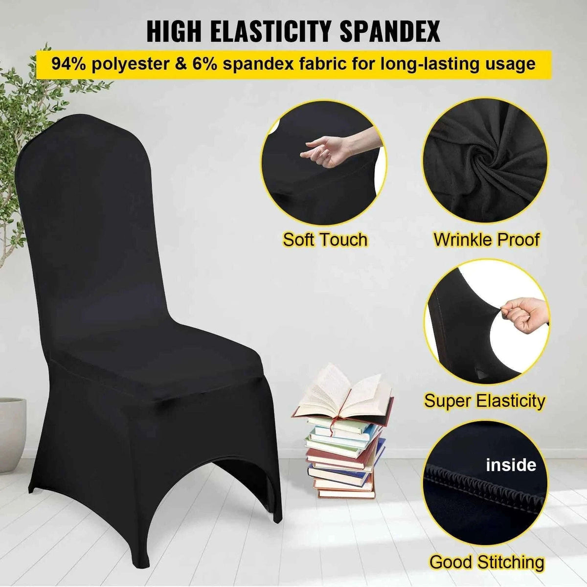 50-Piece Black Stretch Chair Covers for Arched-Front Dining Chairs-United States