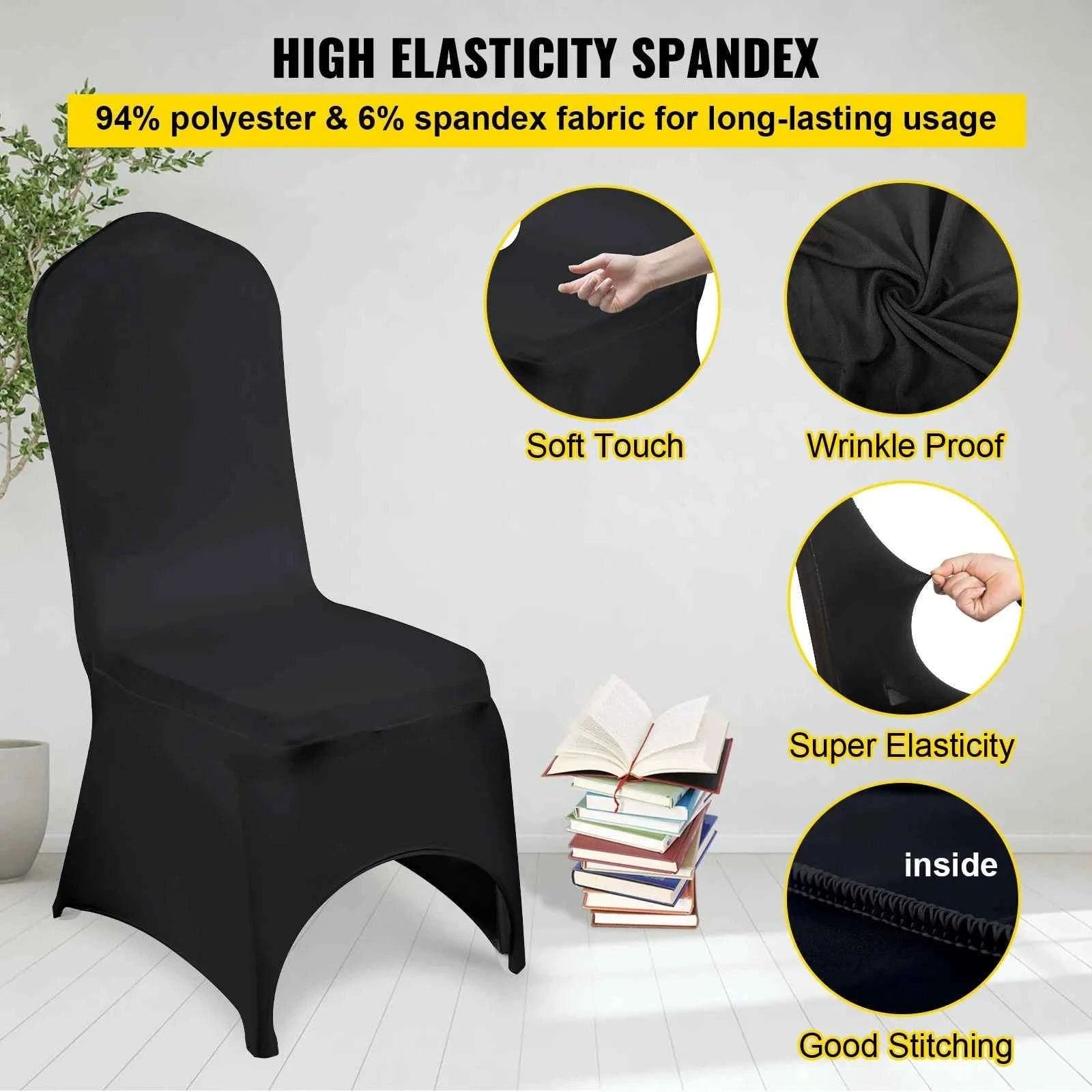 50-Piece Black Stretch Chair Covers for Arched-Front Dining Chairs-United States