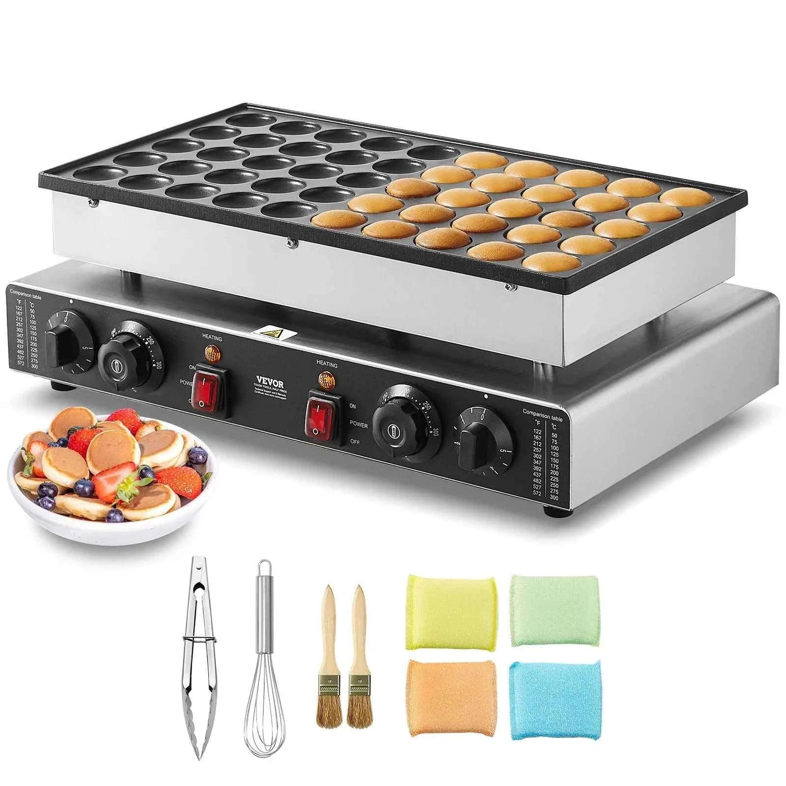 50-Piece Mini Dutch Pancake Maker Commercial Non-Stick Waffle Maker with Dual Temperature and Time Control-Mexico