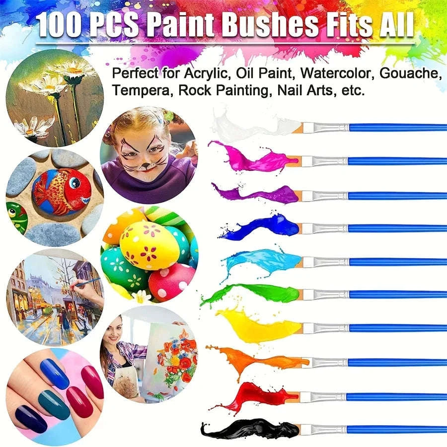 50-Piece Painting Brush Set for Oil, Acrylic & Watercolor-50pcs flat