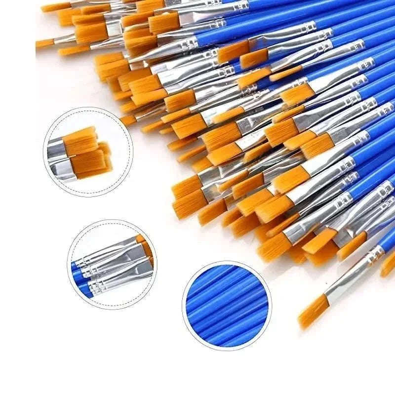 50-Piece Painting Brush Set for Oil, Acrylic & Watercolor-50pcs flat