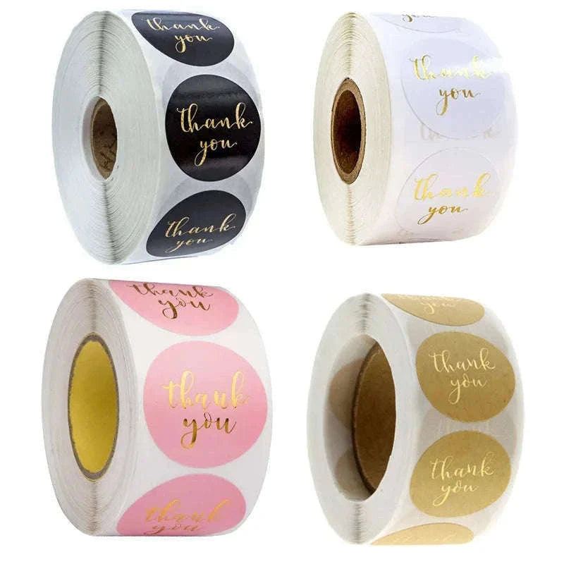 500 Round Kraft Thank You Stickers for Gifts and Packaging-2.5cm Pink