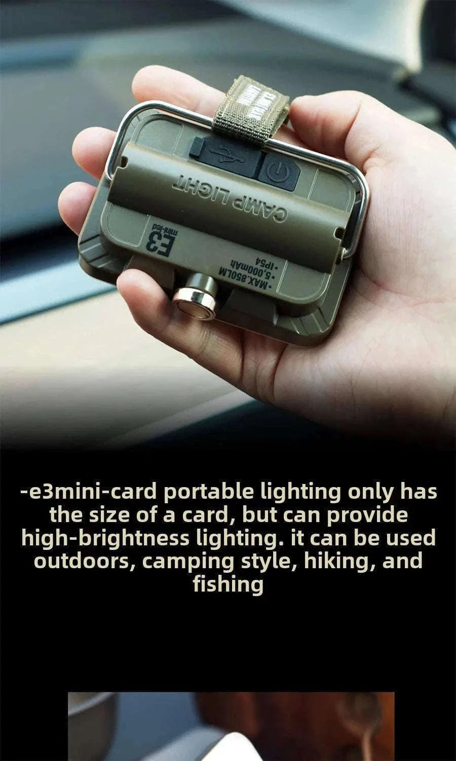 5000mAh LED Camping Tent Light Rechargeable Waterproof Portable Hanging Lamp-E3mini khaki