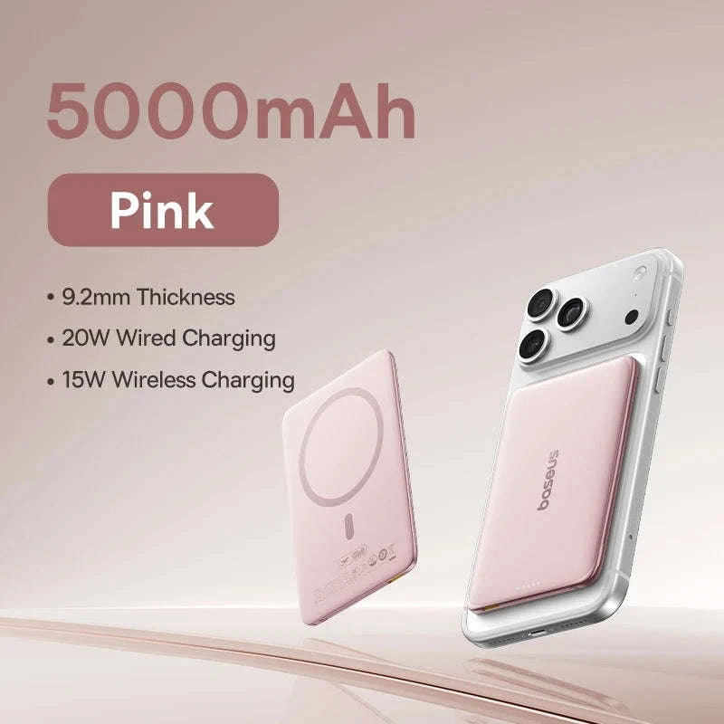 5000mAh Magnetic Power Bank 15W Wireless Charging 20W Wired Charging Slim Card-Sized Portable Power Bank-Pink / 5000mAh / United States
