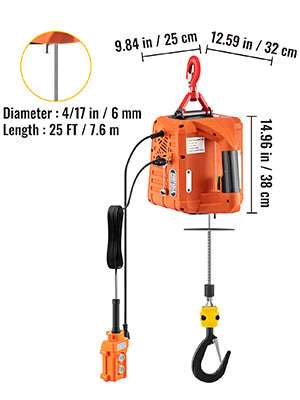 500kg Electric Hoist Winch with Remote Control, 25ft Lift-Tape A / 500 Kg / United States