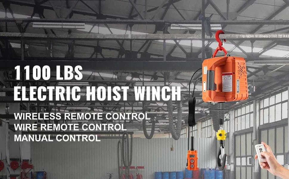 500kg Electric Hoist Winch with Remote Control, 25ft Lift-Tape A / 500 Kg / United States