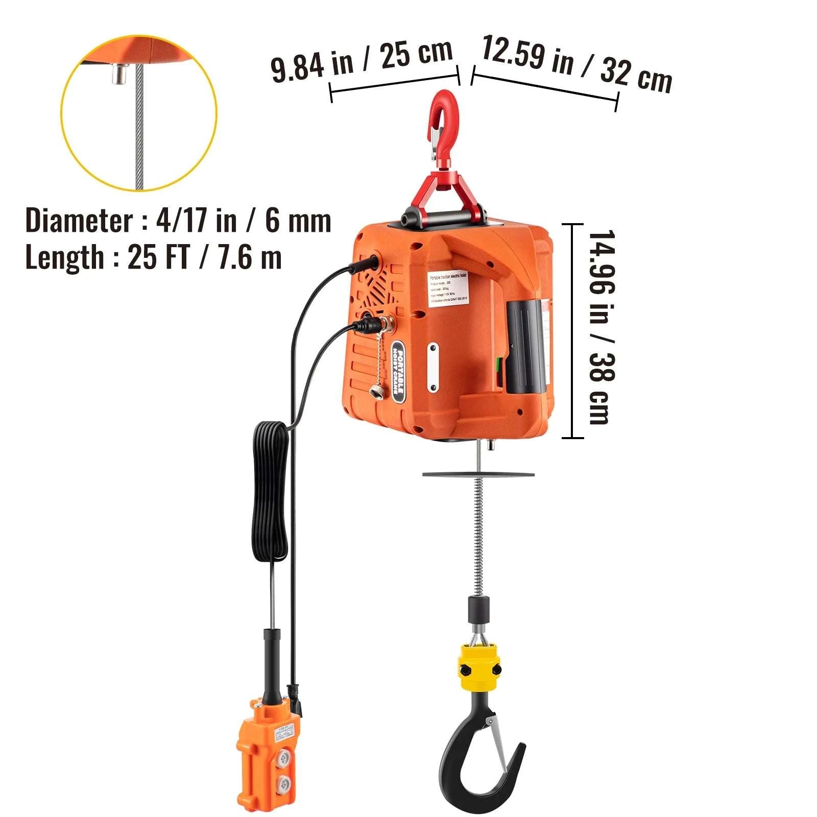 500kg Electric Hoist Winch with Remote Control, 25ft Lift-Tape A / 500 Kg / United States