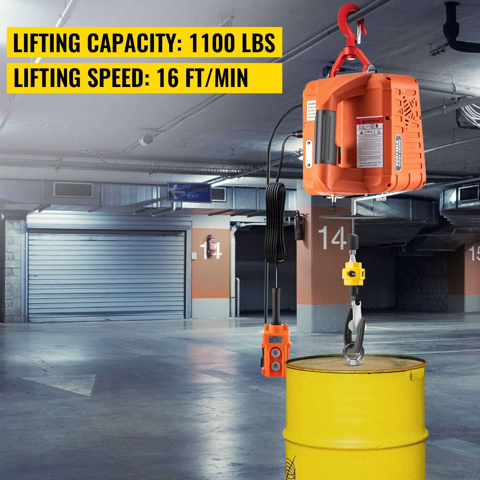 500kg Electric Hoist Winch with Remote Control, 25ft Lift-Tape A / 500 Kg / United States
