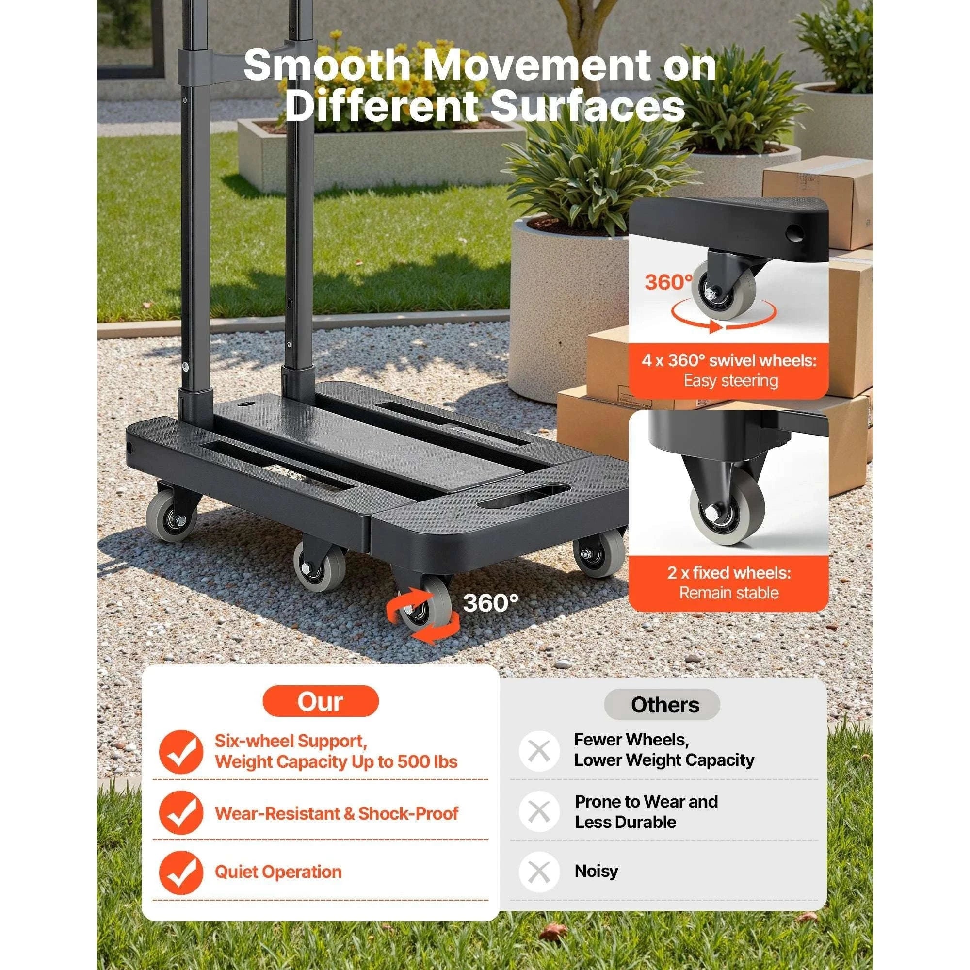 500LB Folding Hand Truck with Expandable Base and 6 Wheels-500lbs / spain