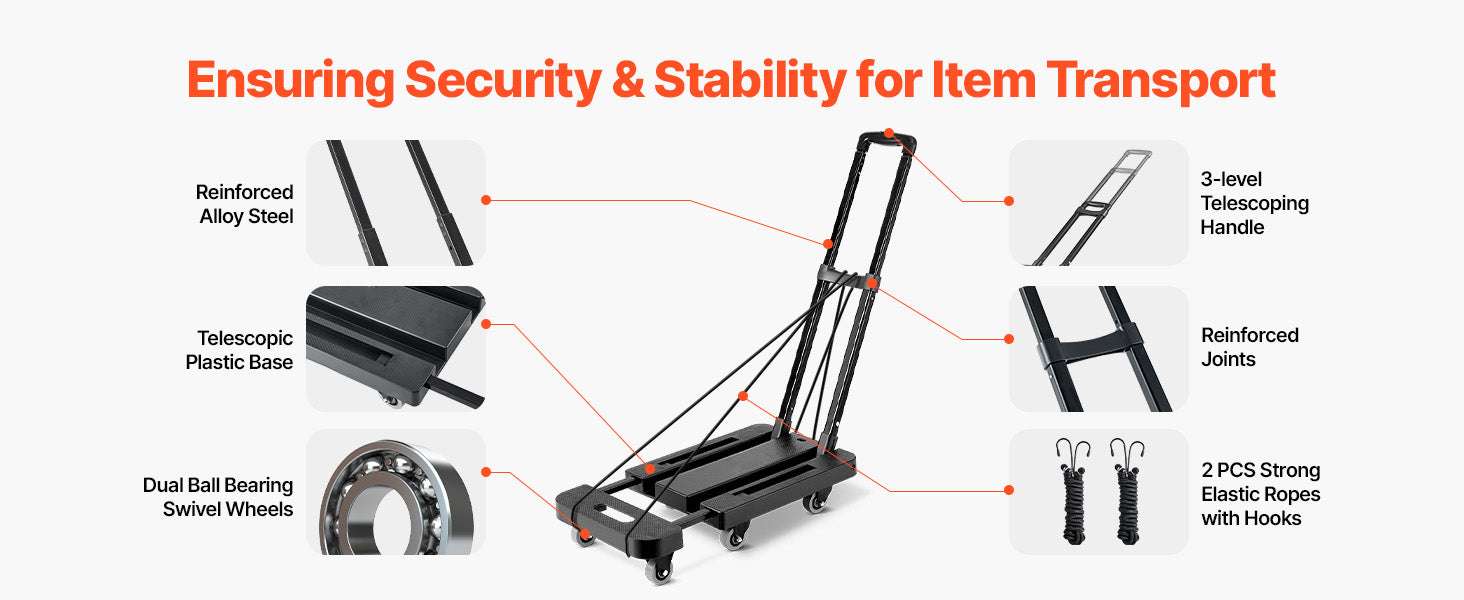 500LB Folding Hand Truck with Expandable Base and 6 Wheels-500lbs / spain