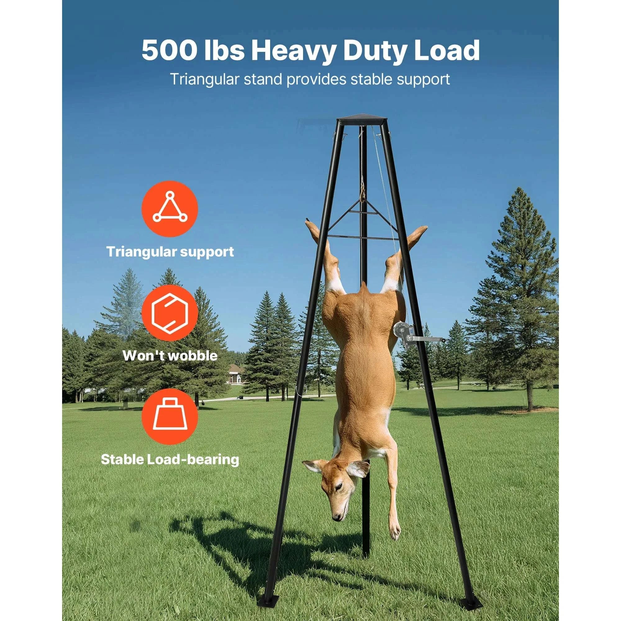 500lb Tripod Deer Hoist with Manual Winch & Gambrel for Field Processing-500lbs / United States
